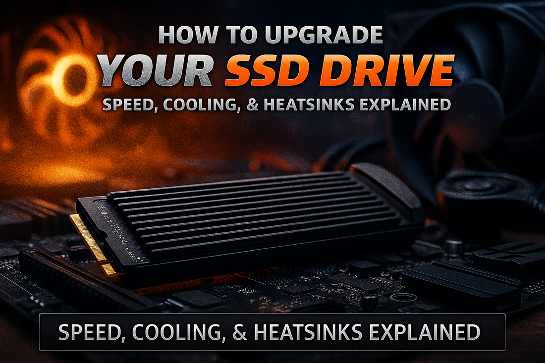 NVMe SSD drive with heatsink installed on a gaming motherboard showing cooling and performance