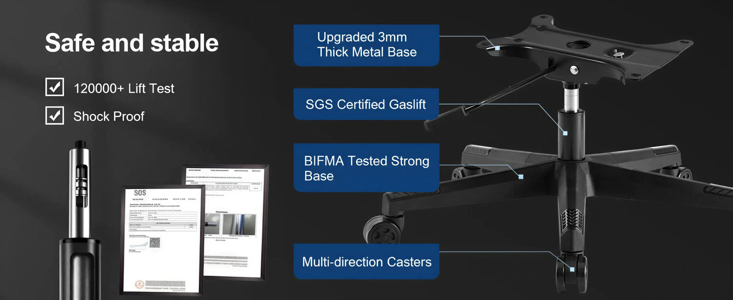 Product display with features highlighted on a dark background