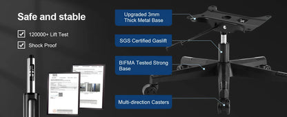 Product display with features highlighted on a dark background