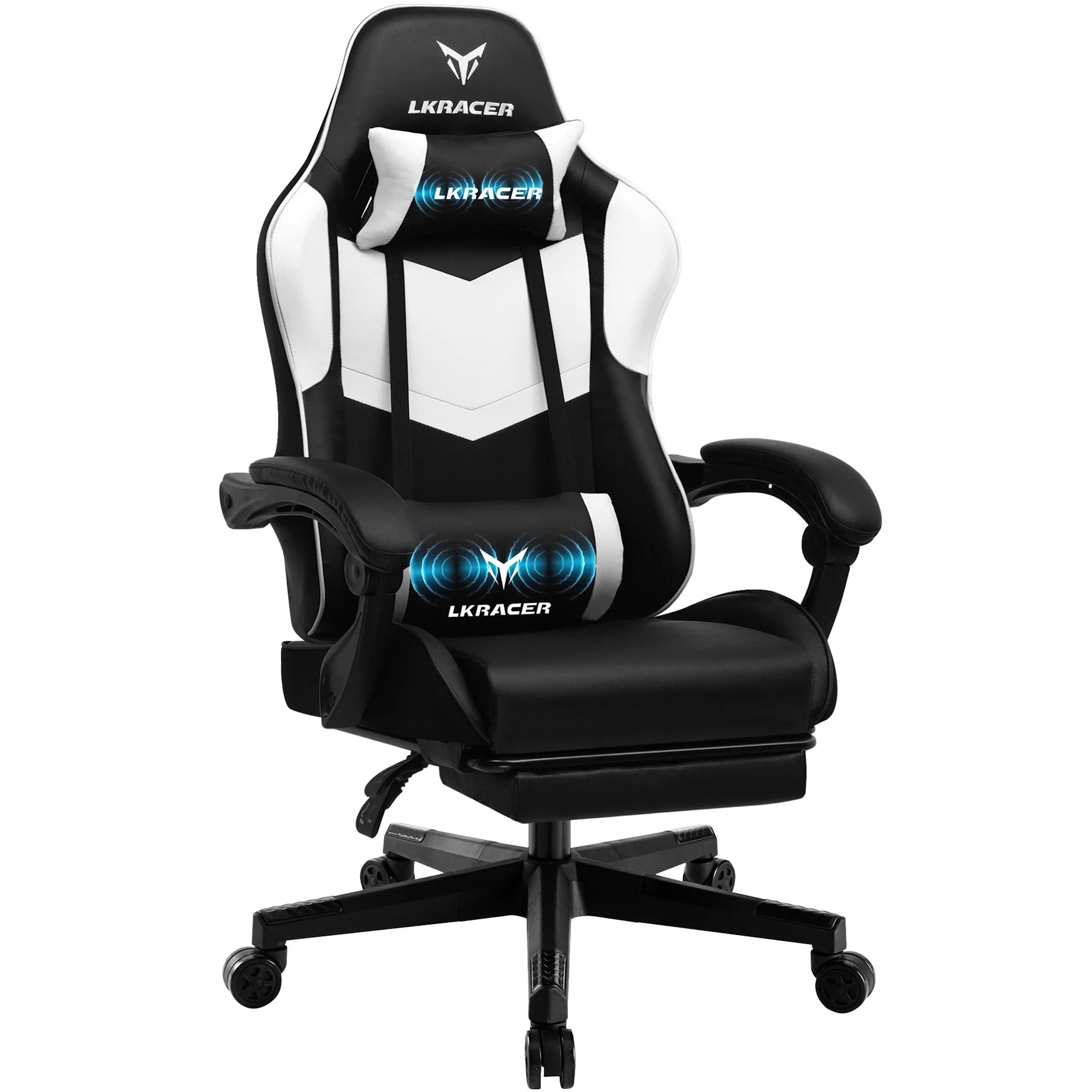 Gaming chair with L K Racer logo on a white background