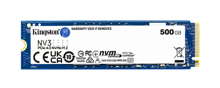 Kingston NV3 500GB solid-state drive on a white background