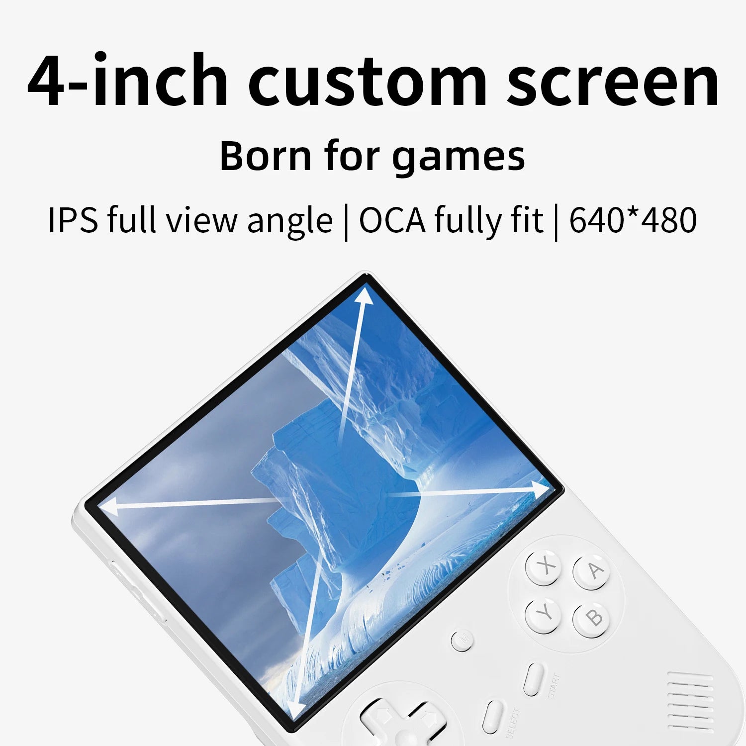 4-inch custom screen with gaming features on a white background