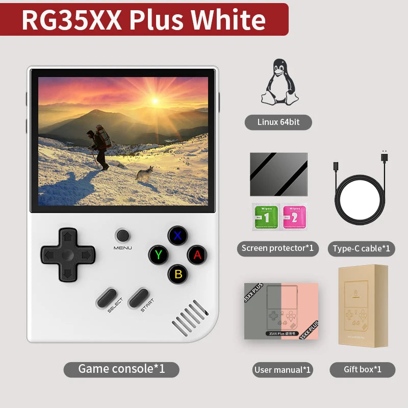 Handheld game console with accessories on a white background