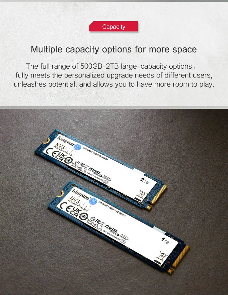 Kingston NV3 PCIe 4.0 NVMe SSD | 500GB 1TB 2TB M.2 Drive – Smart