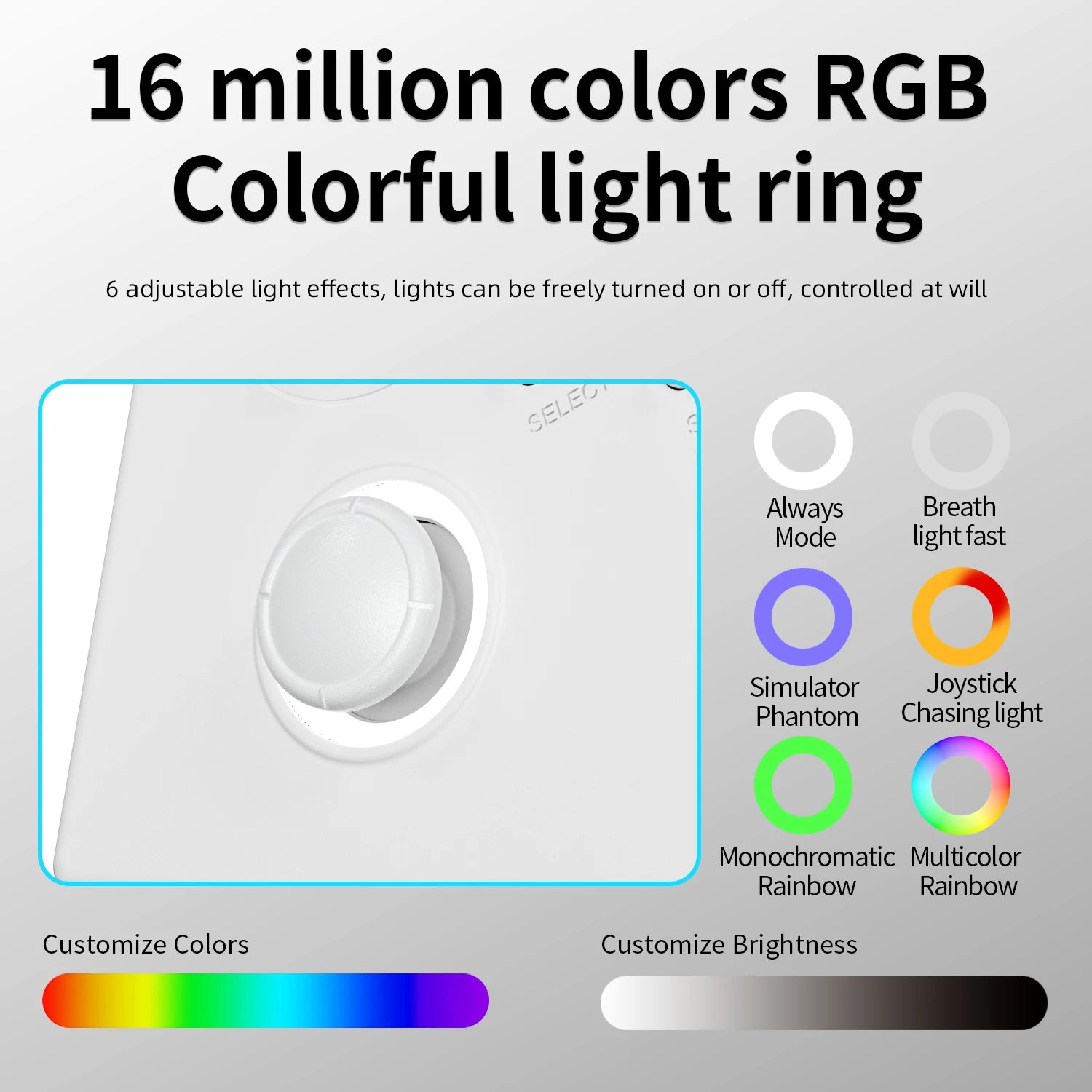 RGB colorful light ring with adjustable light effects on a gray background