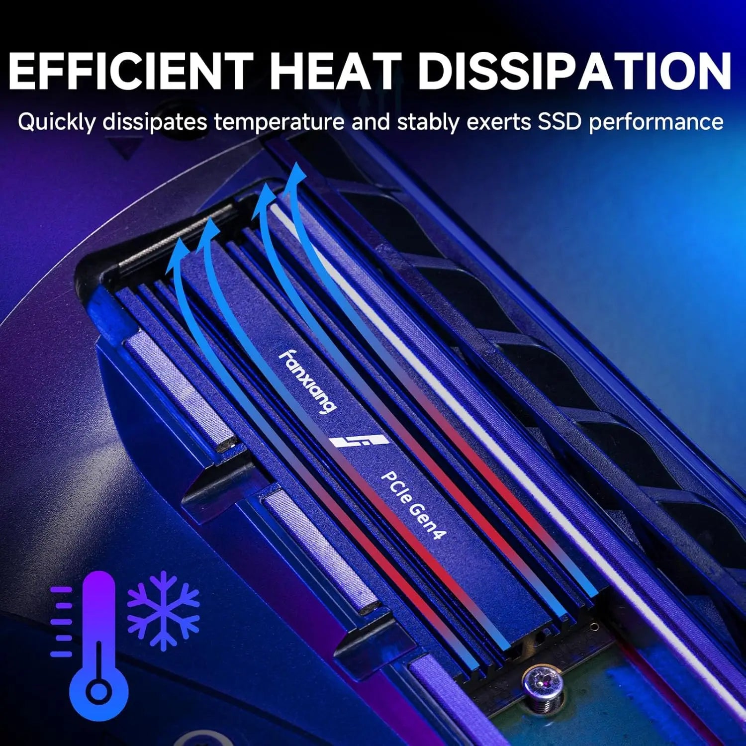 SSD with efficient heat dissipation features on a dark background