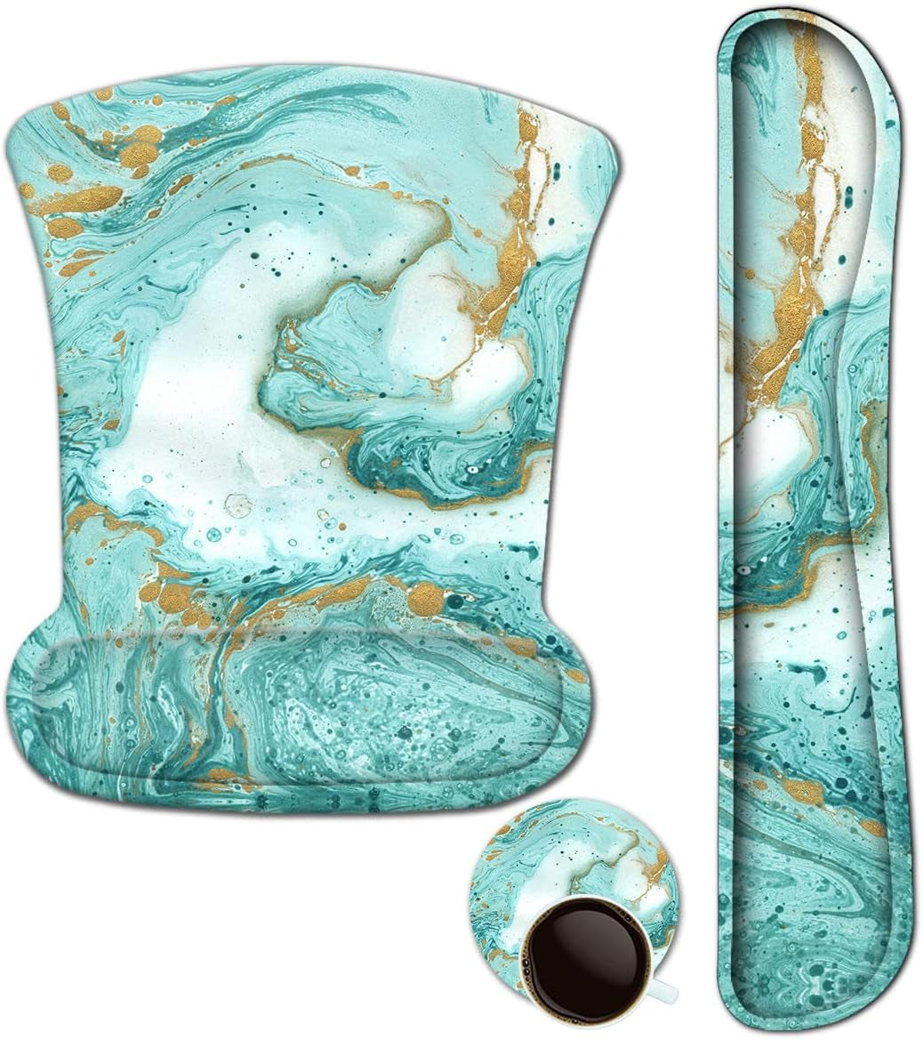 Marble-patterned desk accessories set on a white background